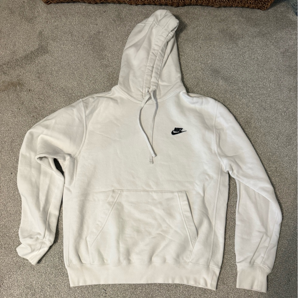 Nike White Hoodie with Black Swoosh Tag